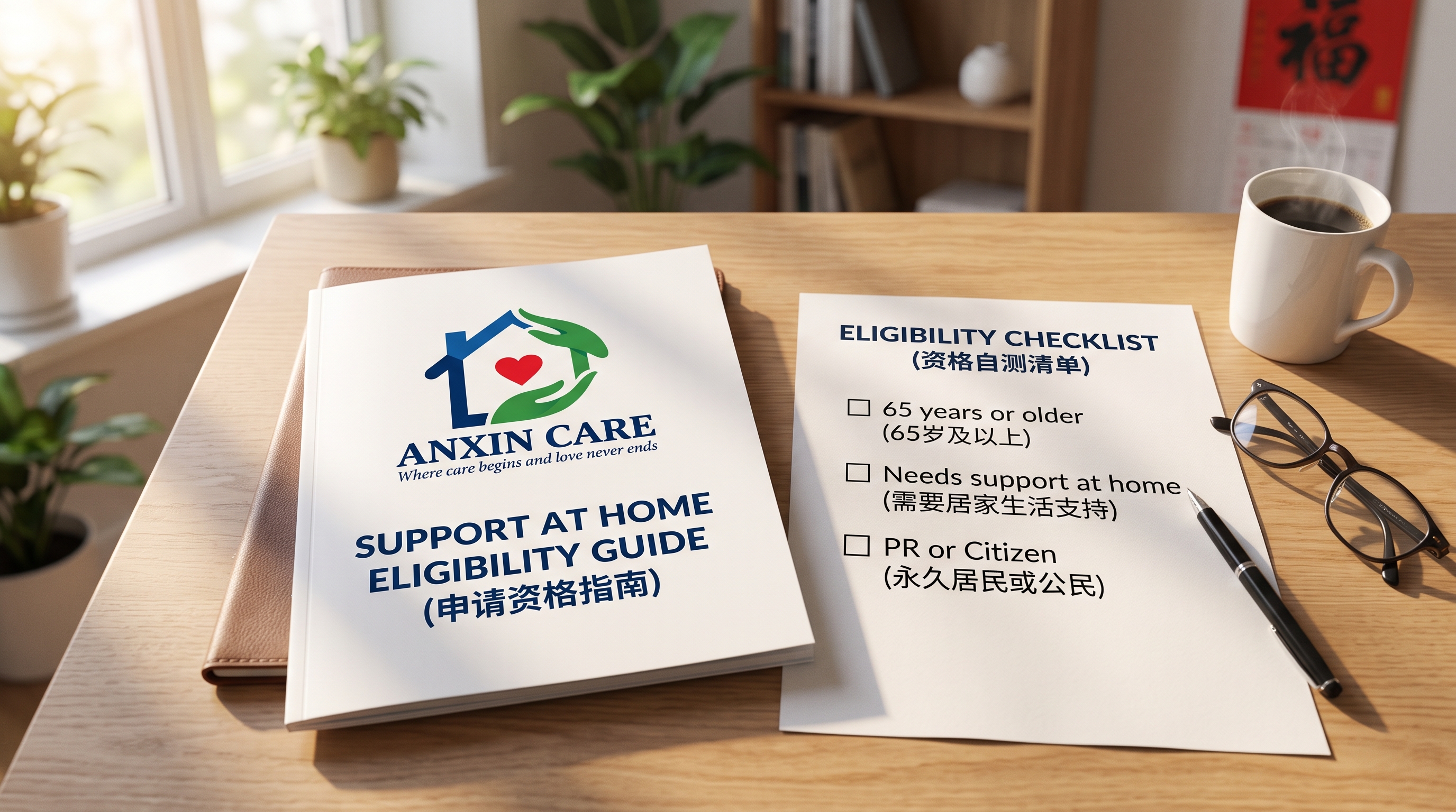 桌面上的安心 Care 居家支持计划资格指南和申请资格清单